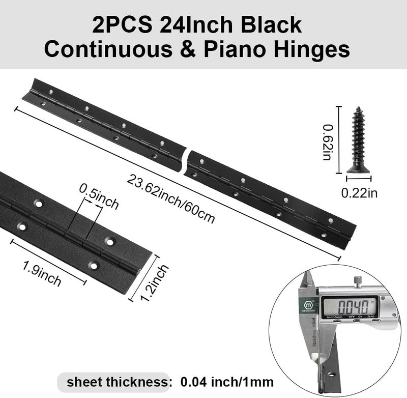 FVSEC 2 Pack Piano Hinge 24 Inch x 1.2 Inch Heavy Duty Stainless Steel Black Continuous & Piano Hinges for Cabinets Boat Marine Door, 0.04" Leaf Thickness 1.2'' Open Width - Image 2